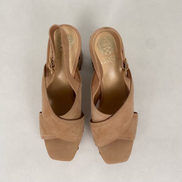 Vince Camuto Jenevya Suede Faux Wood Platform Sandal 9 - Picture 3 of 8